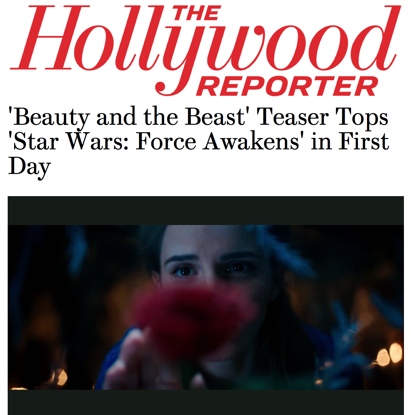 Hollywood Reporter Article on Beauty and The Beast Beating Star Wars Trailer